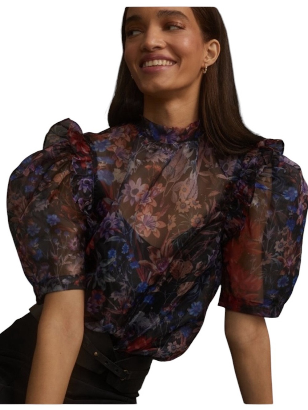 Anthropologie Maeve Puff-Sleeved Organza Blouse